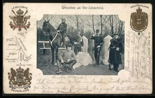 AK Grenzleben am Vier-Länderblick, Wappen von Belgien, Niederlande und Deutschland