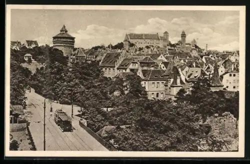 AK Nürnberg, Hallertorpanorama, Strassenbahn