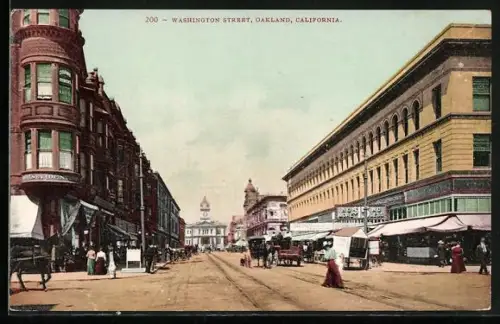 AK Oakland, CA, Washington Street with people and carriages