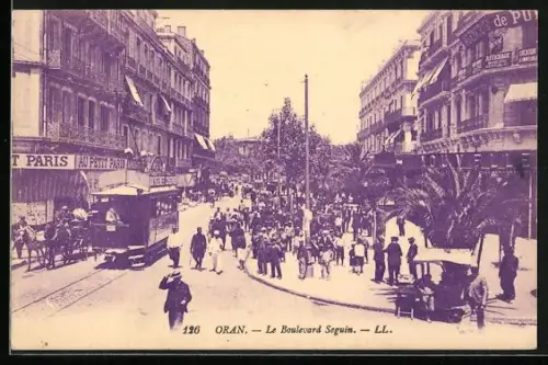 AK Oran, Le Boulevard Seguin, Strassenbahn
