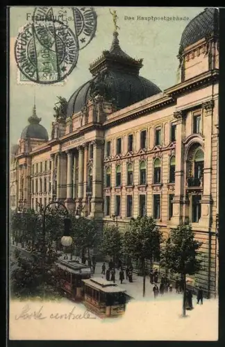 AK Frankfurt, Hauptpostgebäude mit Strassenbahn