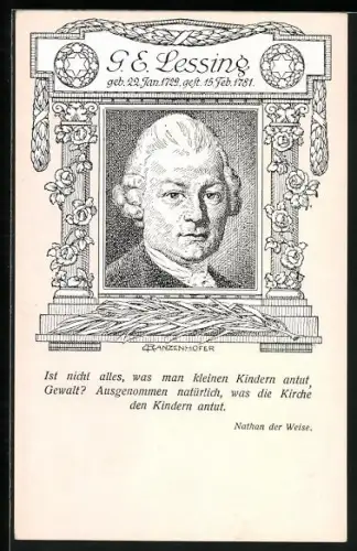 AK Porträt Gotthold Ephraim Lessing mit Zitat aus Nathan der Weise