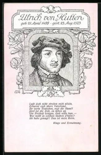 AK Ulrich von Hutten, Zeichnung des Deutschen Renaissance-Dichters