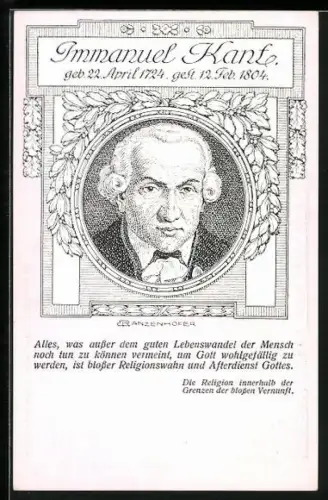 AK Porträt Emmanuel Kant mit Zitat aus Die Religion innerhalb der Grenzen der blossen Vernunft