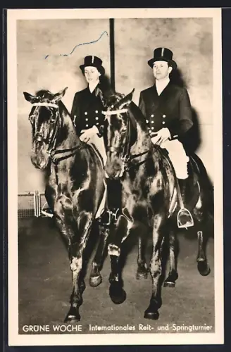 AK Berlin, Grüne Woche Internationales Reit- und Springturnier, Hannelore Weygand auf Chronist und Willi Schultheis