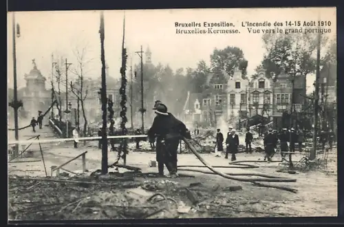 AK Bruxelles, Exposition, L`Incendie des 14-15 Aout 1910