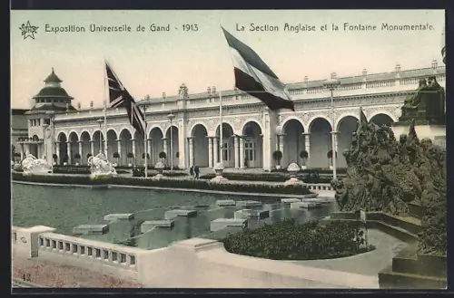 AK Gand, Exposition Universelle 1913, La Section Anglaise et la Fontaine Monumentale
