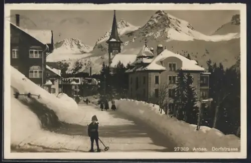 AK Arosa, Dorfstrasse im Winter