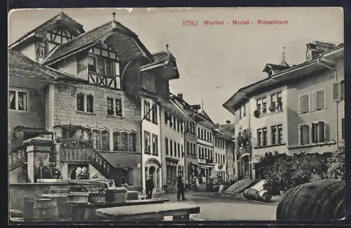 AK Morat / Murten, Rübenloch mit Brunnen