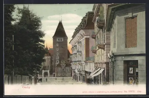 AK Ouchy, Strassenpartie mit Turm