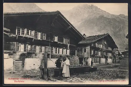 AK Guttannen, Dorfplatz mit Brunnen