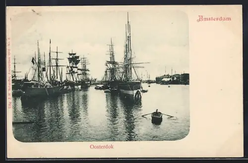 AK Amsterdam, Oosterdok, Segelschiffe im Hafen