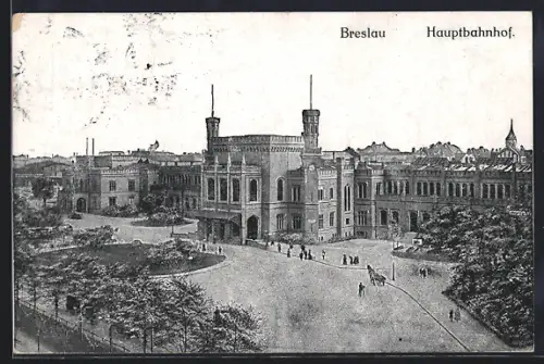 AK Breslau, Hauptbahnhof mit Vorplatz aus der Vogelschau