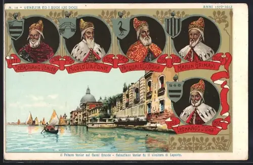 Lithographie Venedig / Venezia, I suoi 120 Dogi, Sebastiano Venier, Il Palazzo Venier sul Canal Grande