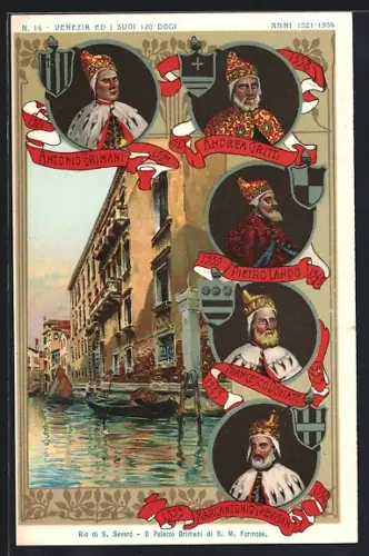 Lithographie Venedig / Venezia, Rie di S. Severo - Il Palazzo Grimani..., Dogen