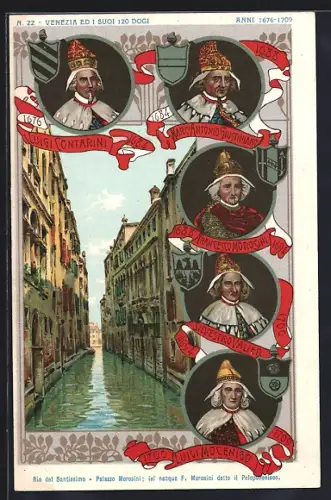 Lithographie Venedig / Venezia, Rio del Santissimo - Palazzo Morosini..., Dogen