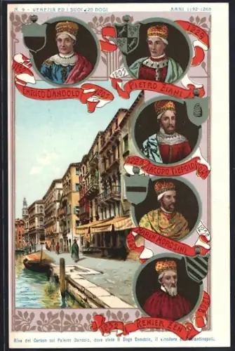 AK Venedig / Venezia, Venezia ed i suoi 120 Dogi, anni 1192-1268, Enrico Dandolo, Pietro Ziani u. a.
