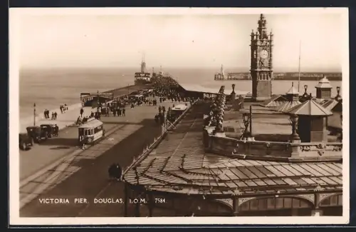 AK Douglas, Victoria Pier, Strassenbahn