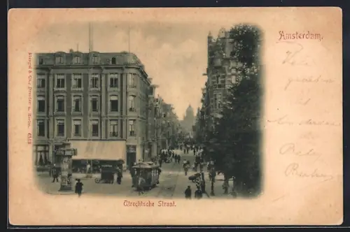 AK Amsterdam, Utrechtsche Straat, Pferdebahn