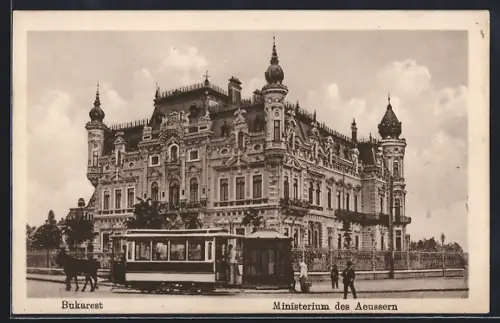 AK Bukarest, Ministerium des Äussern, Pferdebahn