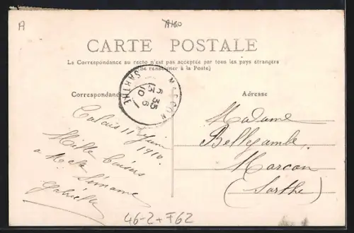 AK Calais, L`Hôtel des Postes et la Rue Royale, Pferdebahn