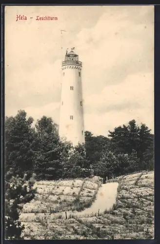 AK Hela, Leuchtturm mit Wegpartie