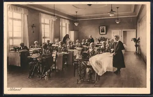 AK Rastatt, Kloster vom Guten Hirten, Nähsaal, Maria-Viktoria-Stift