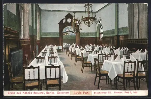 AK Berlin-Kreuzberg, Restaurant Habel`s Brauerei, Inh. Louis Pahl, Bergmannstrasse 5-7
