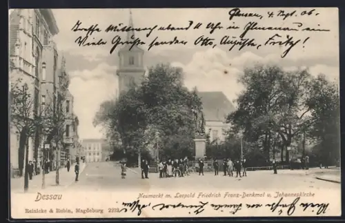 AK Dessau, Neumarkt, Leopold Friedrich Franz-Denkmal, Johanneskirche