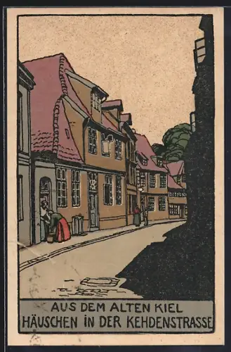 Steindruck-AK Kiel, Häuschen in der Kehdenstrasse