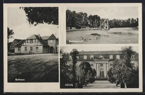 AK Mosigkau, Schmidt`s Gaststätte, Rathaus, Badeanstalt, Schloss