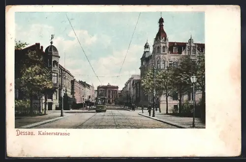 AK Dessau, Kaiserstrasse, Strassenbahn