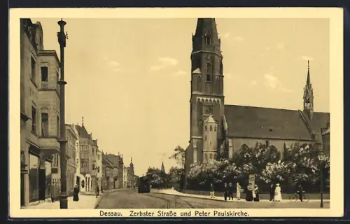 AK Dessau, Zerbster Strasse, Peter Paulskirche