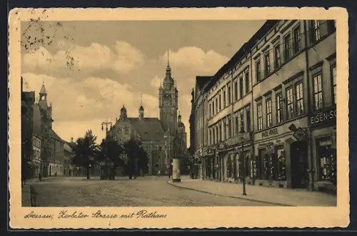 AK Dessau, Zerbster Strasse mit Rathaus