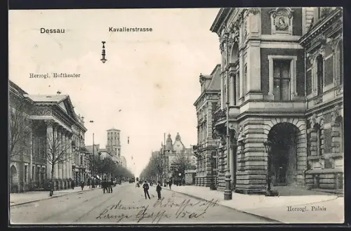 AK Dessau, Kavalierstrasse, Herzogl. Hoftheater, Herzogl. Palais