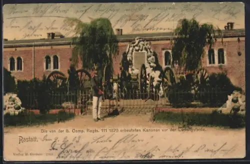 AK Rastatt, Ludwigsfeste, erbeutete Kanonen des Regts. 111 von 1870