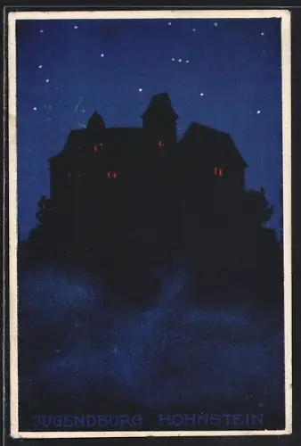 Künstler-AK Hohnstein /Sächsische Schweiz, Jugendburg Hohnstein bei Nacht