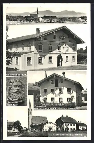 AK Kammer, Gasthaus zur Post, Emmerhof, Kirche, Pfarrhaus und Schule