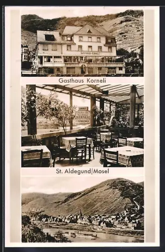 AK St. Aldegund /Mosel, Gasthaus Korneli, Innenansicht, Ortsansicht