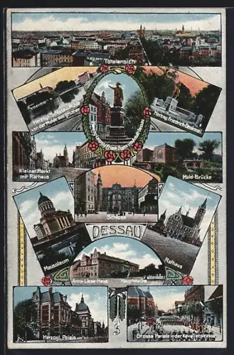 AK Dessau, Schloss, Rathaus, Mausoleum, Grosse Parade in der Kavalierstrasse
