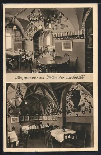 AK Dessau, Hotel zu den drei Kronen, Hauptquartier von Wallenstein am 25.4.1626, historische Innenräume