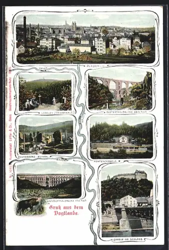AK Plauen i. V., Stadtansicht, Elstertalbrücke, Loreley