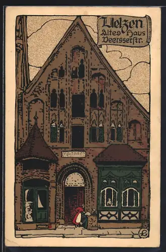 Steindruck-AK Uelzen, Altes Haus in der Veersserstr.