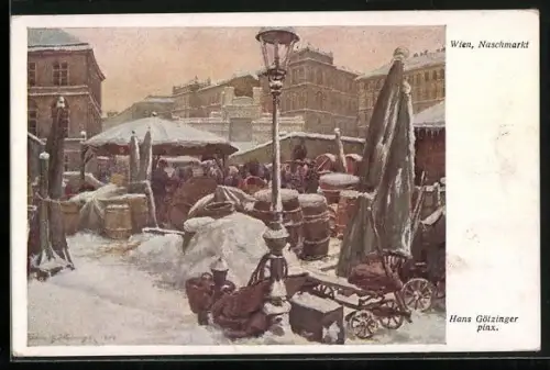 Künstler-AK Hans Götzinger: Wien, Naschmarkt im Winter