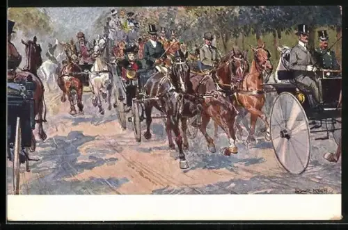 Künstler-AK Ludwig Koch: Praterfahrt mit eleganten Kutschen