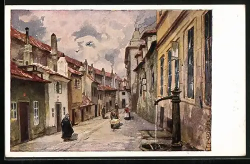 Künstler-AK Ferdinand Engelmüller: Prag / Praha, Zlatá ulicka