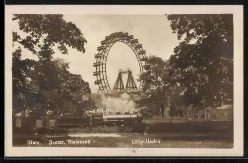 Foto-AK Wien, Wiener Prater mit Riesenrad und Liliputbahn