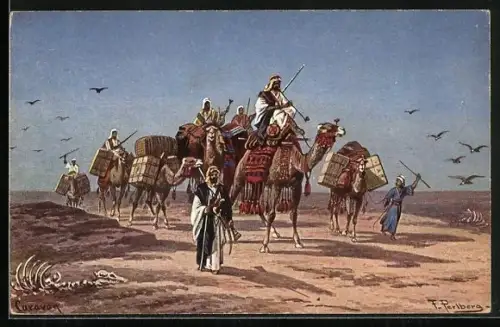 Künstler-AK Friedrich Perlberg: Karawane in der Wüste
