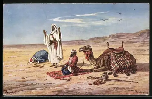 Künstler-AK Friedrich Perlberg: Araber beim Gebet in der Wüste, Islam