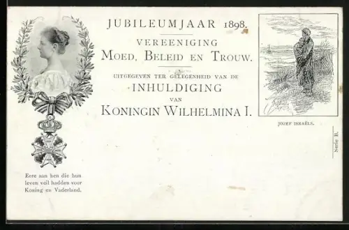 AK Jubileumjaar 1898, Königin Wilhelmina I. von den Niederlanden, Jozef Israels